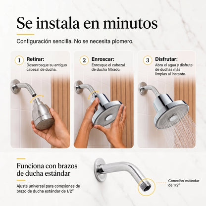 CAUCE · Cabezal con filtro — Menos cloro desde la primera ducha