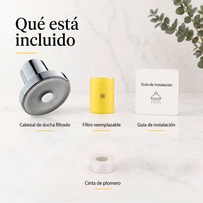 CAUCE · Cabezal con filtro — Menos cloro desde la primera ducha