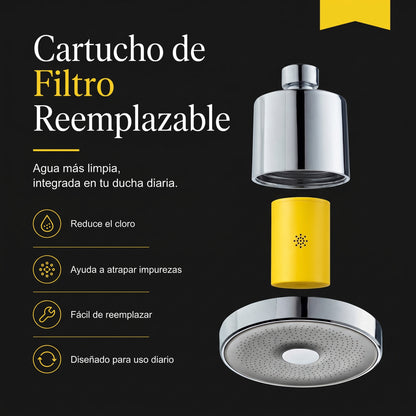 CAUCE · Cabezal con filtro — Menos cloro desde la primera ducha