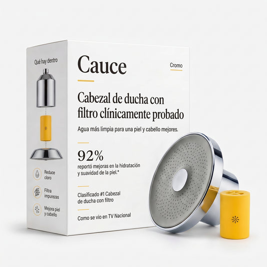 CAUCE · Cabezal con filtro — Menos cloro desde la primera ducha